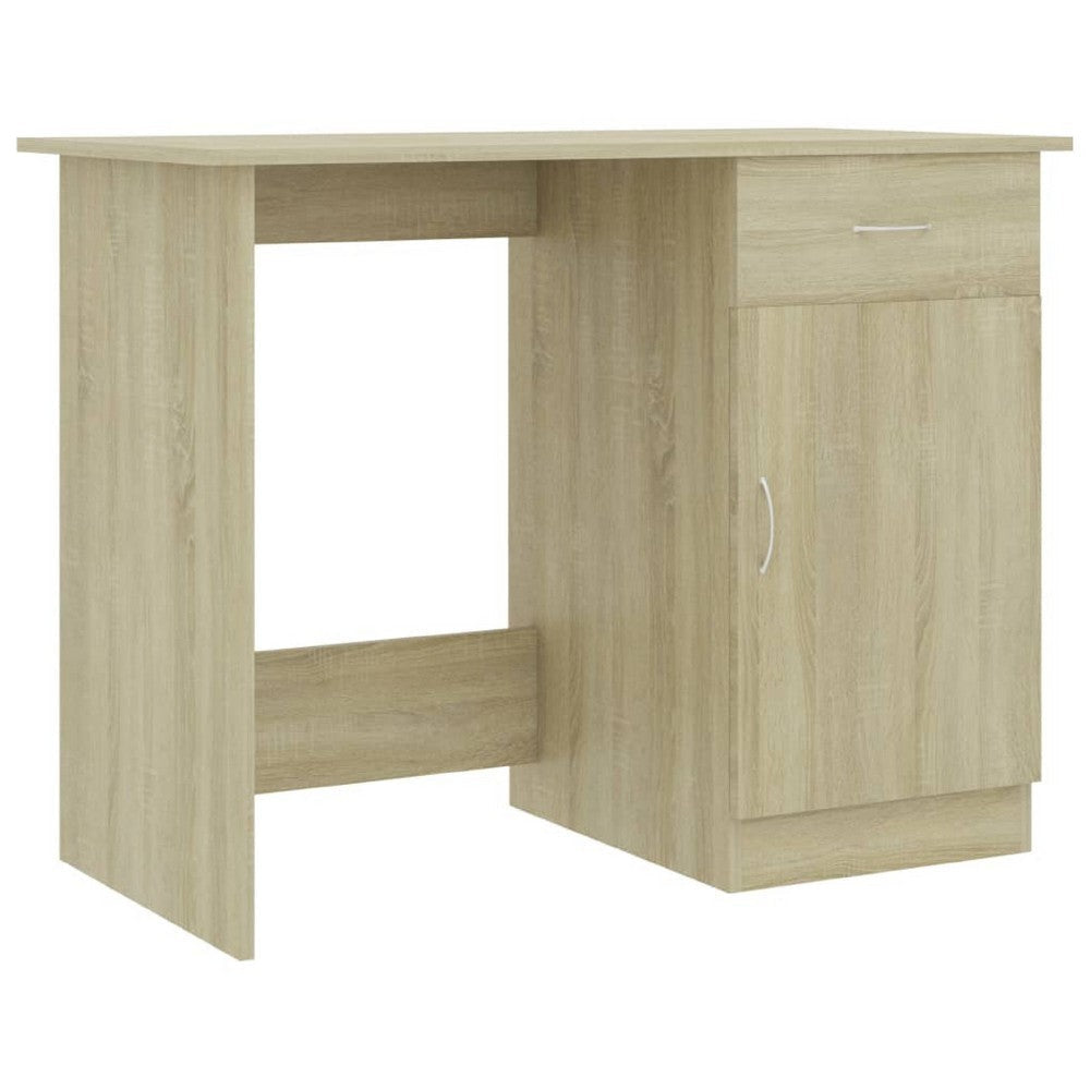 Ami Office Desk | 1 Drawer & Cabinet Door | Beige Wood | Chrome Handle