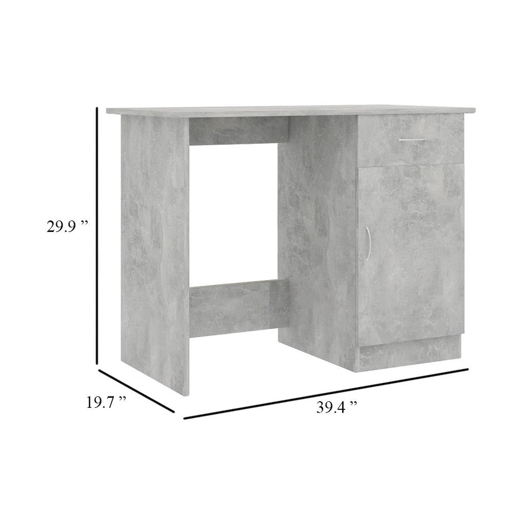 Ami Office Desk | 1 Drawer & Cabinet Door | Gray Wood | Chrome Handle BM339651