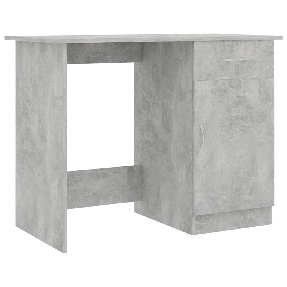 Ami Office Desk | 1 Drawer & Cabinet Door | Gray Wood | Chrome Handle