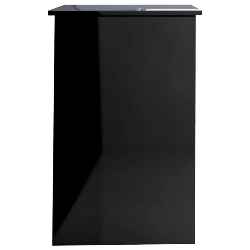 Ami Office Desk | 1 Drawer | 1 Cabinet | Glossy Black Wood | Chrome Handle BM339653