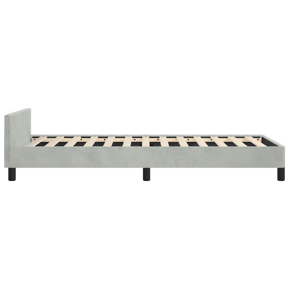 Moa Twin Size Bed Frame | Low Profile Headboard | Light Gray Velvet Upholstery BM339654