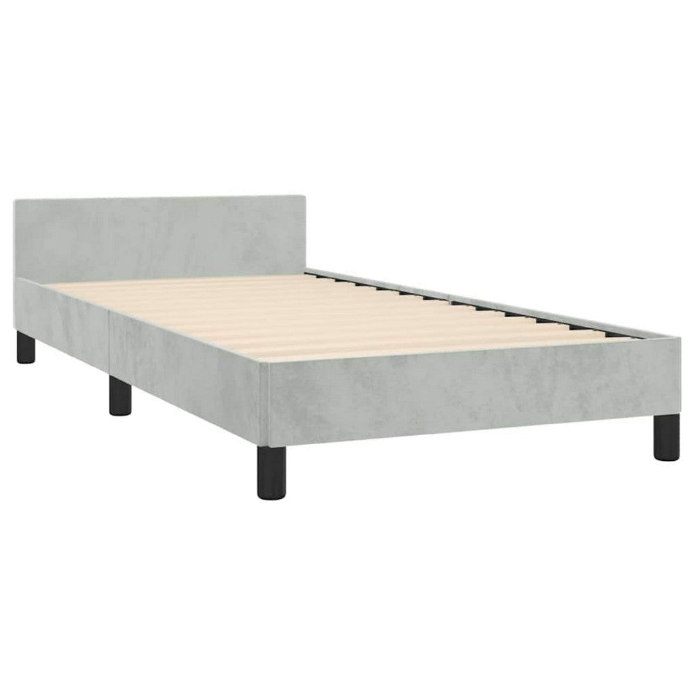Moa Twin Size Bed Frame | Low Profile Headboard | Light Gray Velvet Upholstery BM339654