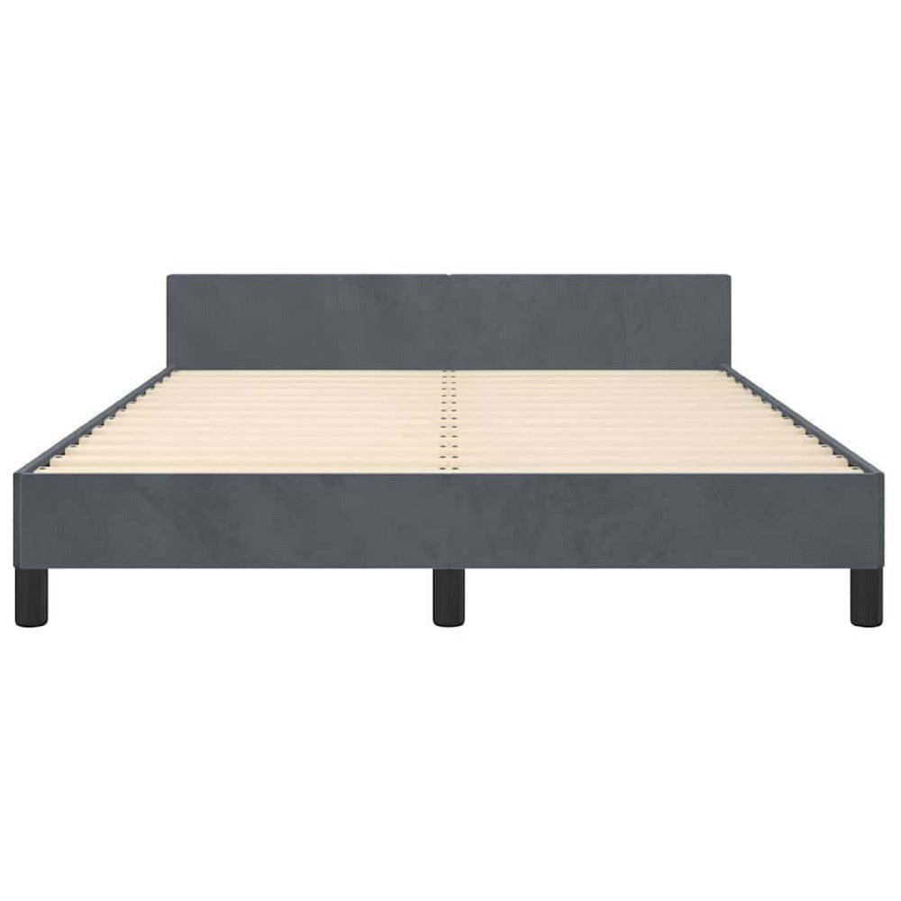 Moa Full Size Bed Frame | Low Profile Headboard | Dark Gray Velvet Upholstery BM339655