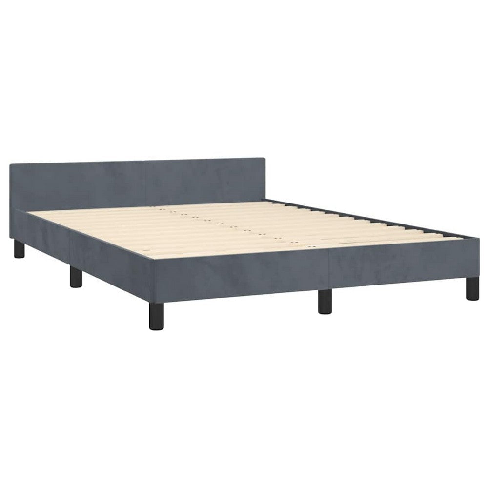 Moa Full Size Bed Frame | Low Profile Headboard | Dark Gray Velvet Upholstery BM339655