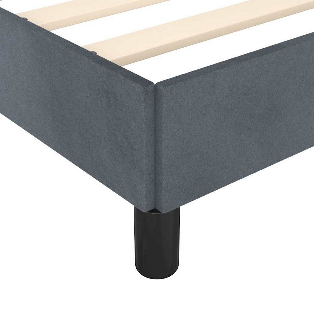 Moa Full Size Bed Frame | Low Profile Headboard | Dark Gray Velvet Upholstery BM339655