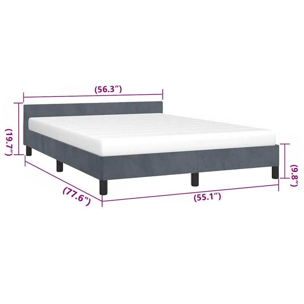 Moa Full Size Bed Frame | Low Profile Headboard | Dark Gray Velvet Upholstery BM339655
