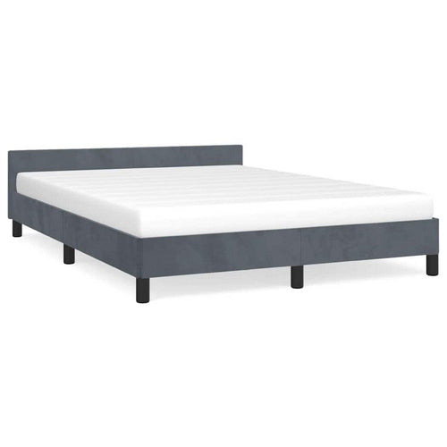 Moa Full Size Bed Frame | Low Profile Headboard | Dark Gray Velvet Upholstery