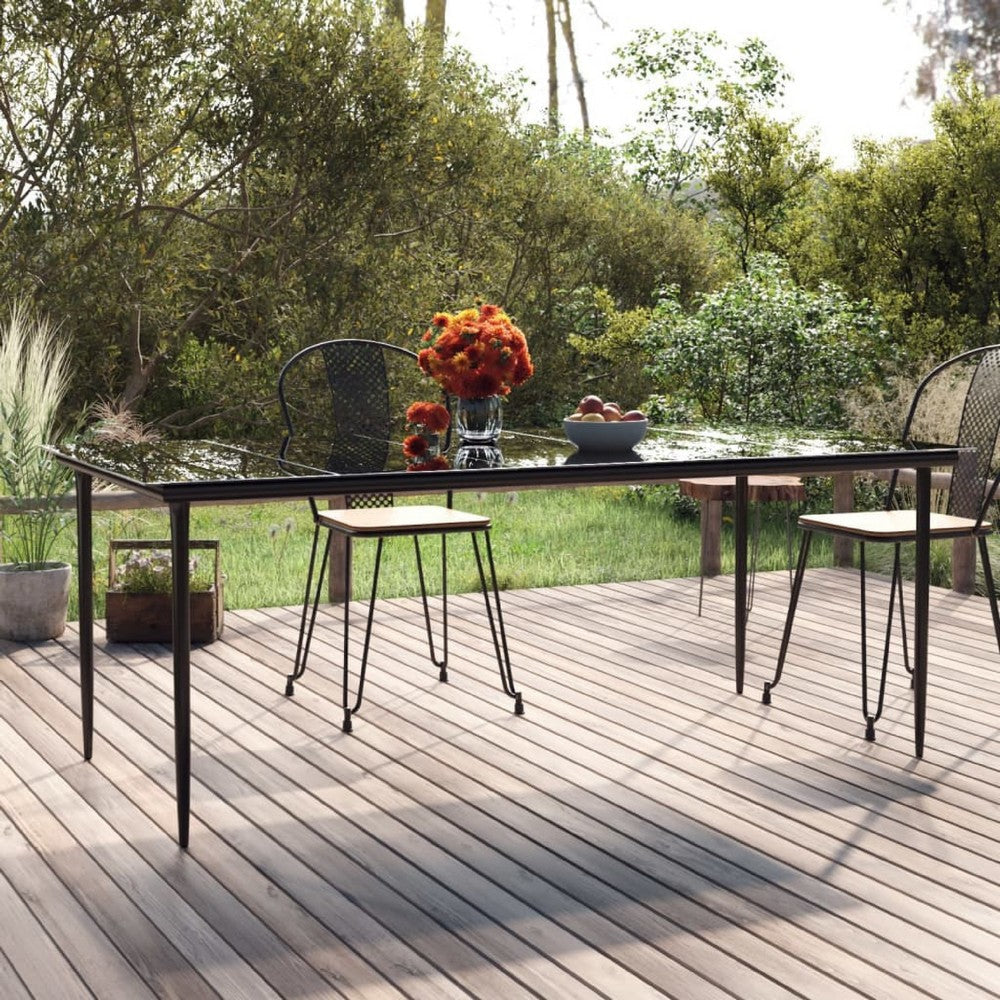 Jen Outdoor Garden Dining Table | 79" Glass Top | Black Steel Frame