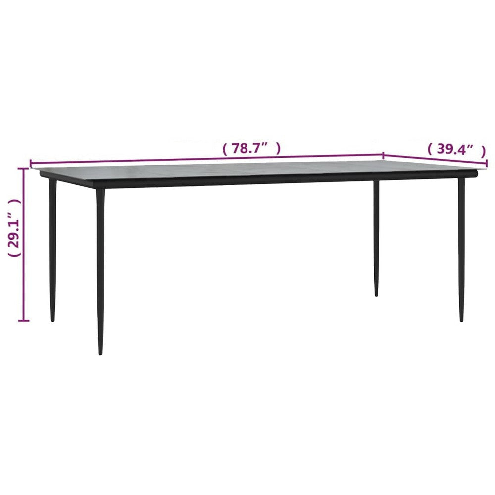 Jen Outdoor Garden Dining Table | 79’’ Glass Top | Black Steel Frame BM339656