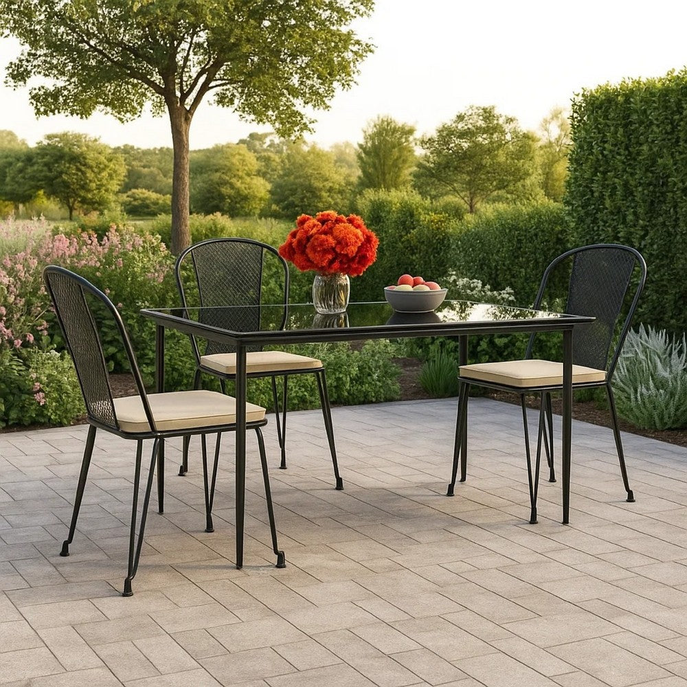 Jen Outdoor Garden Dining Table | 79" Glass Top | Black Steel Frame