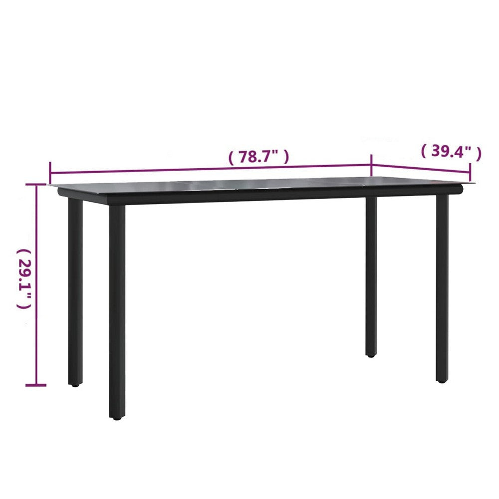 Jen Outdoor Garden Dining Table | Black Steel Frame | 79’’ Glass Top BM339657