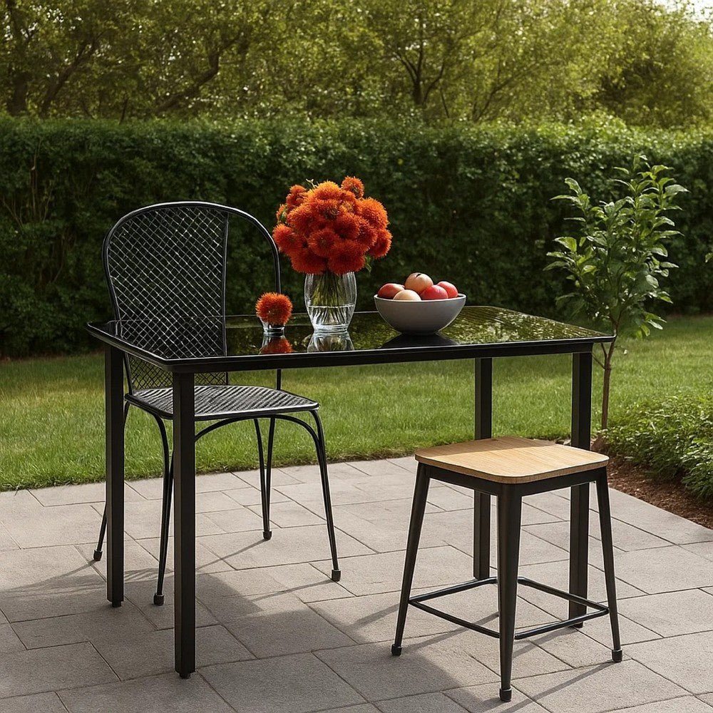 Jen Outdoor Garden Dining Table | Black Steel Frame | 79" Glass Top