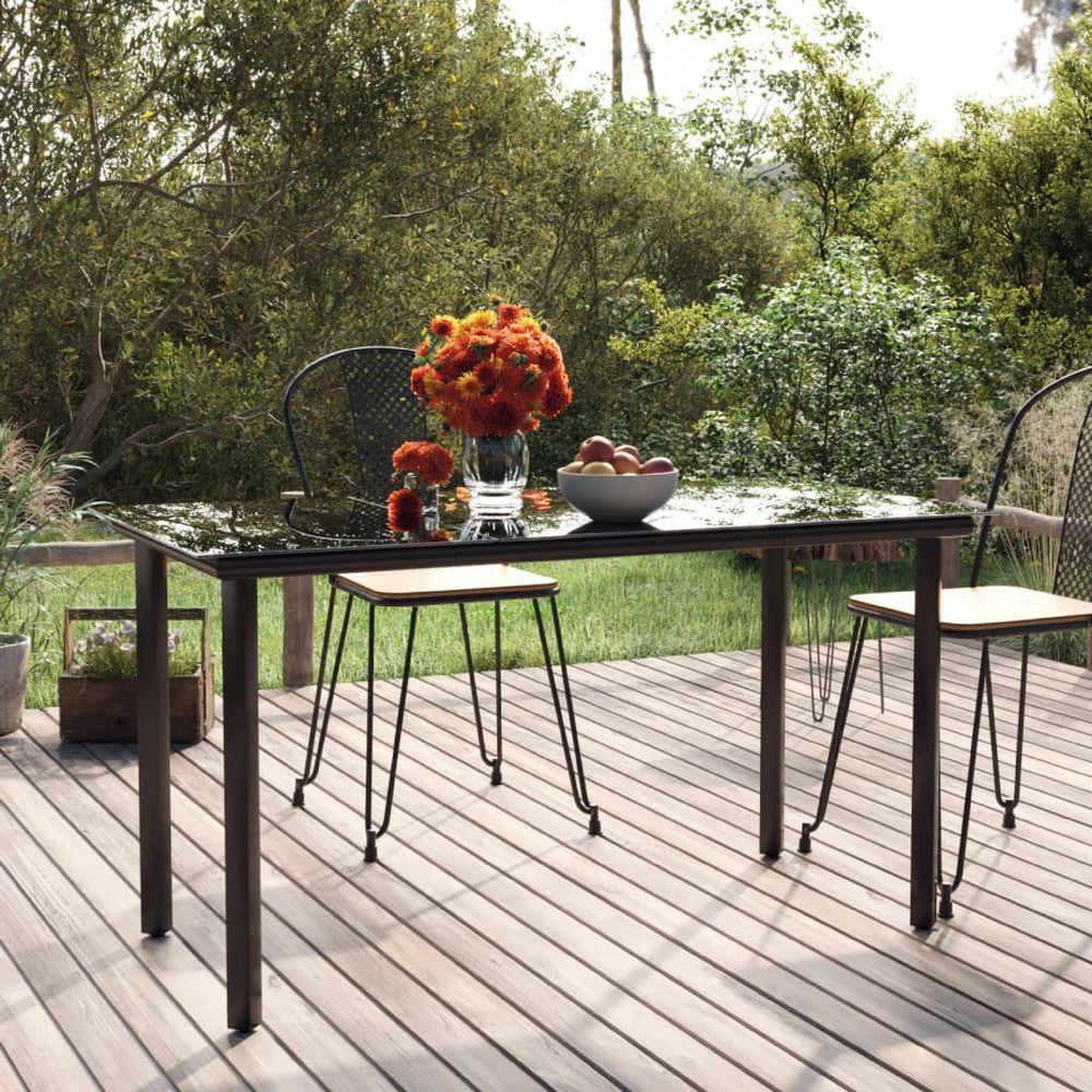 Jen Outdoor Garden Dining Table | Black Steel Frame | 79" Glass Top