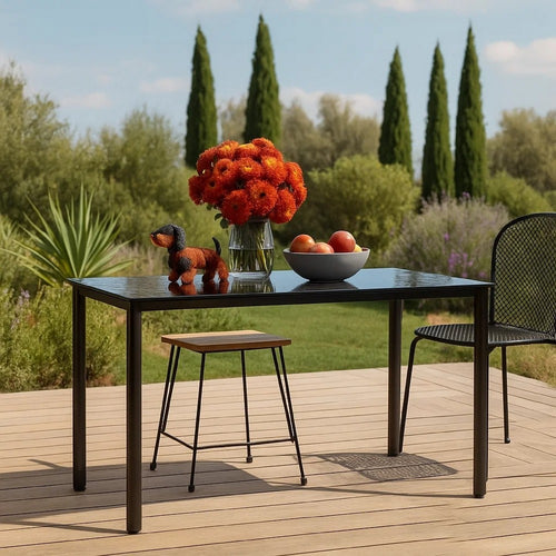 Jen Outdoor Garden Dining Table | Black Steel Frame | 79" Glass Top
