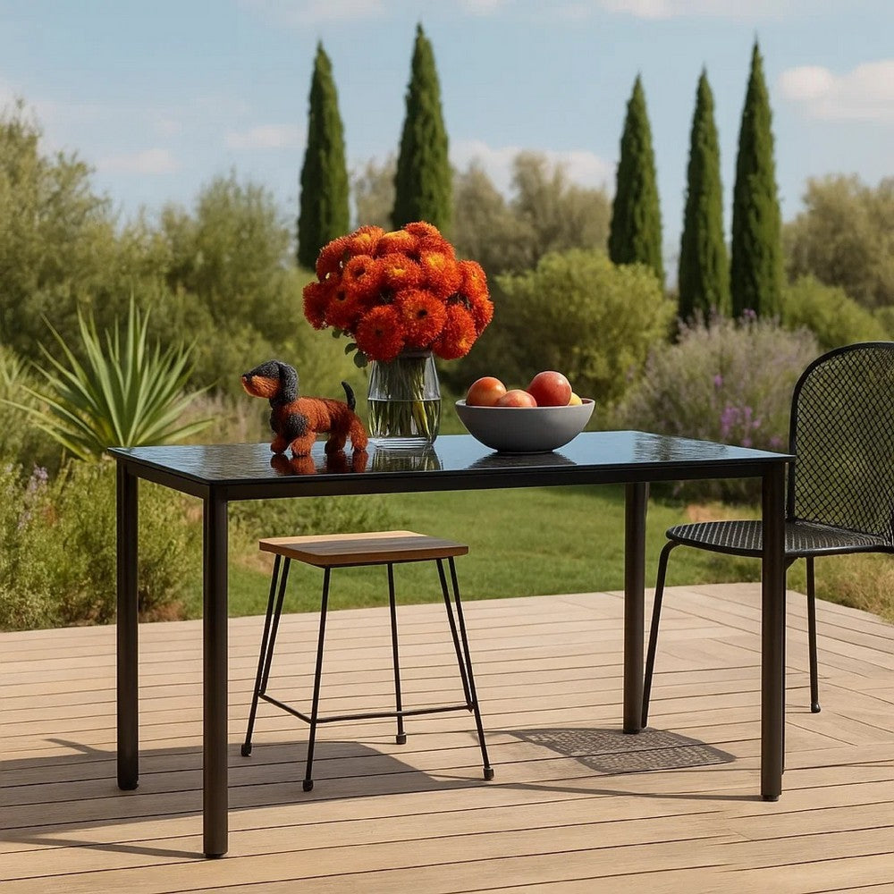Jen Outdoor Garden Dining Table | Black Steel Frame | 79" Glass Top