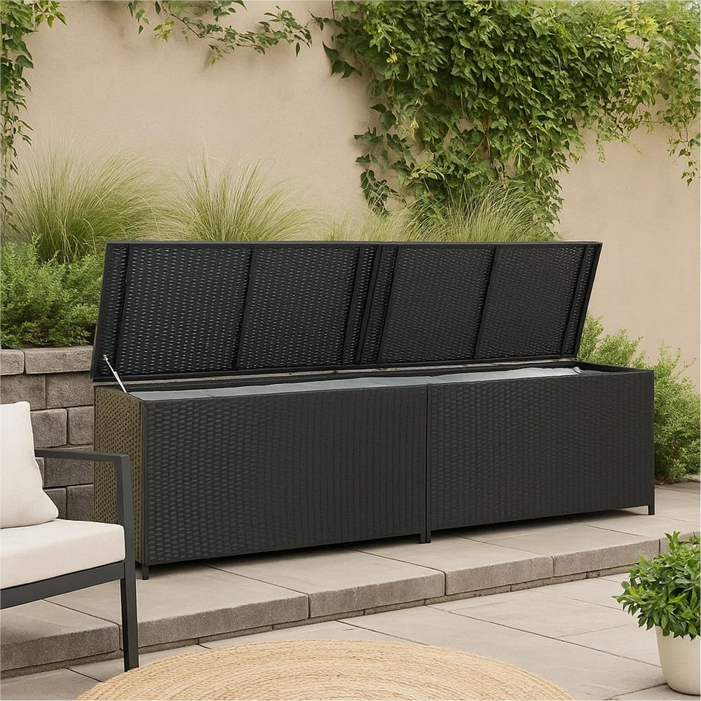 Jer Outdoor Storage Box w Gas Lift | 79’’ Black Rattan Woven BM339658