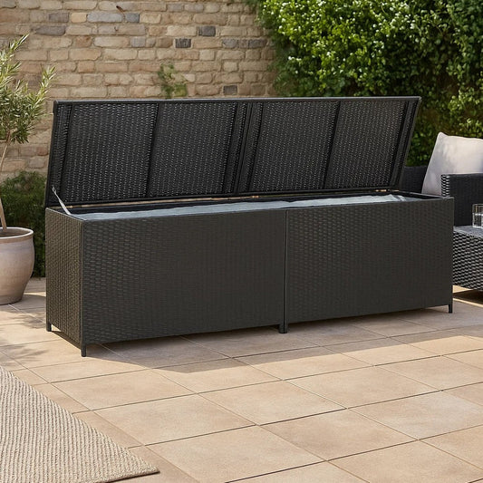 Jer Outdoor Storage Box w Gas Lift | 79’’ Black Rattan Woven BM339658