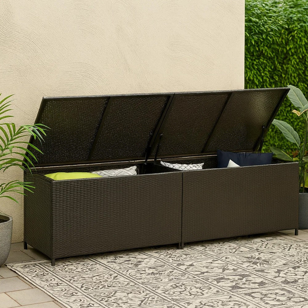 Jer Outdoor Storage Box w Gas Lift | 79’’ Brown Rattan Woven BM339659