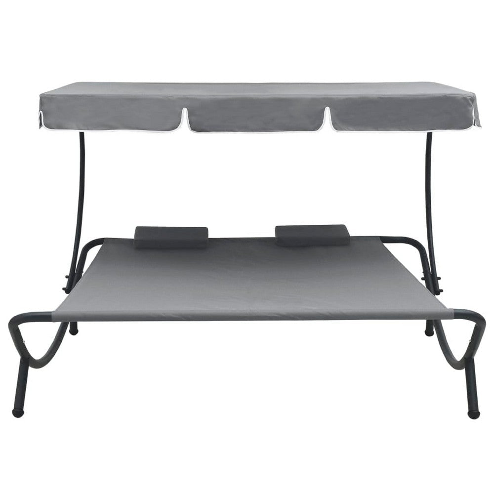 Mei Outdoor Daybed w Adjustable Canopy & 2 Pillows | Gray Oxford Fabric BM339660