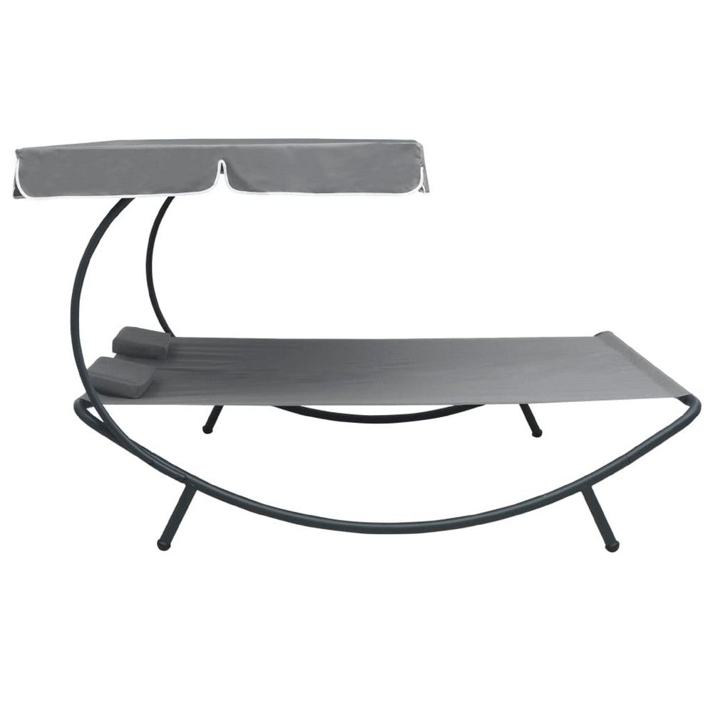 Mei Outdoor Daybed w Adjustable Canopy & 2 Pillows | Gray Oxford Fabric