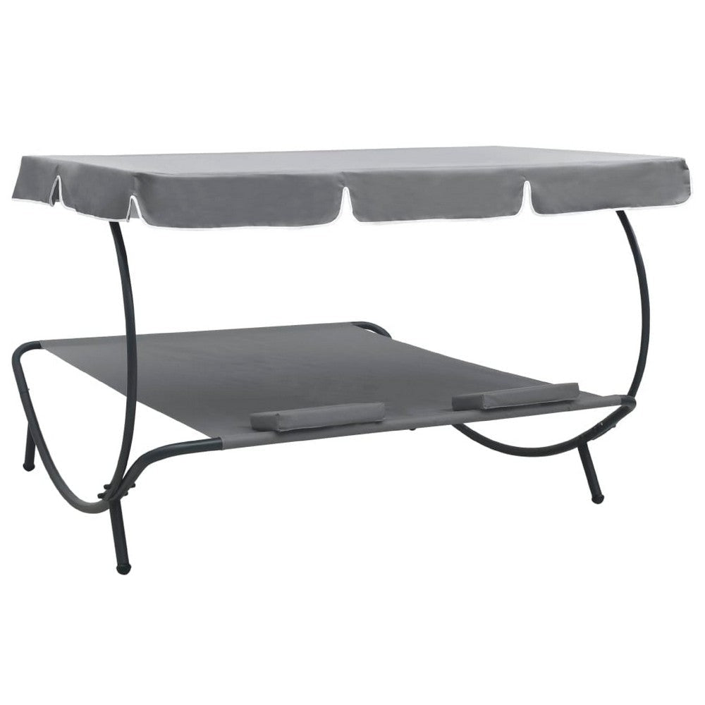 Mei Outdoor Daybed w Adjustable Canopy & 2 Pillows | Gray Oxford Fabric BM339660