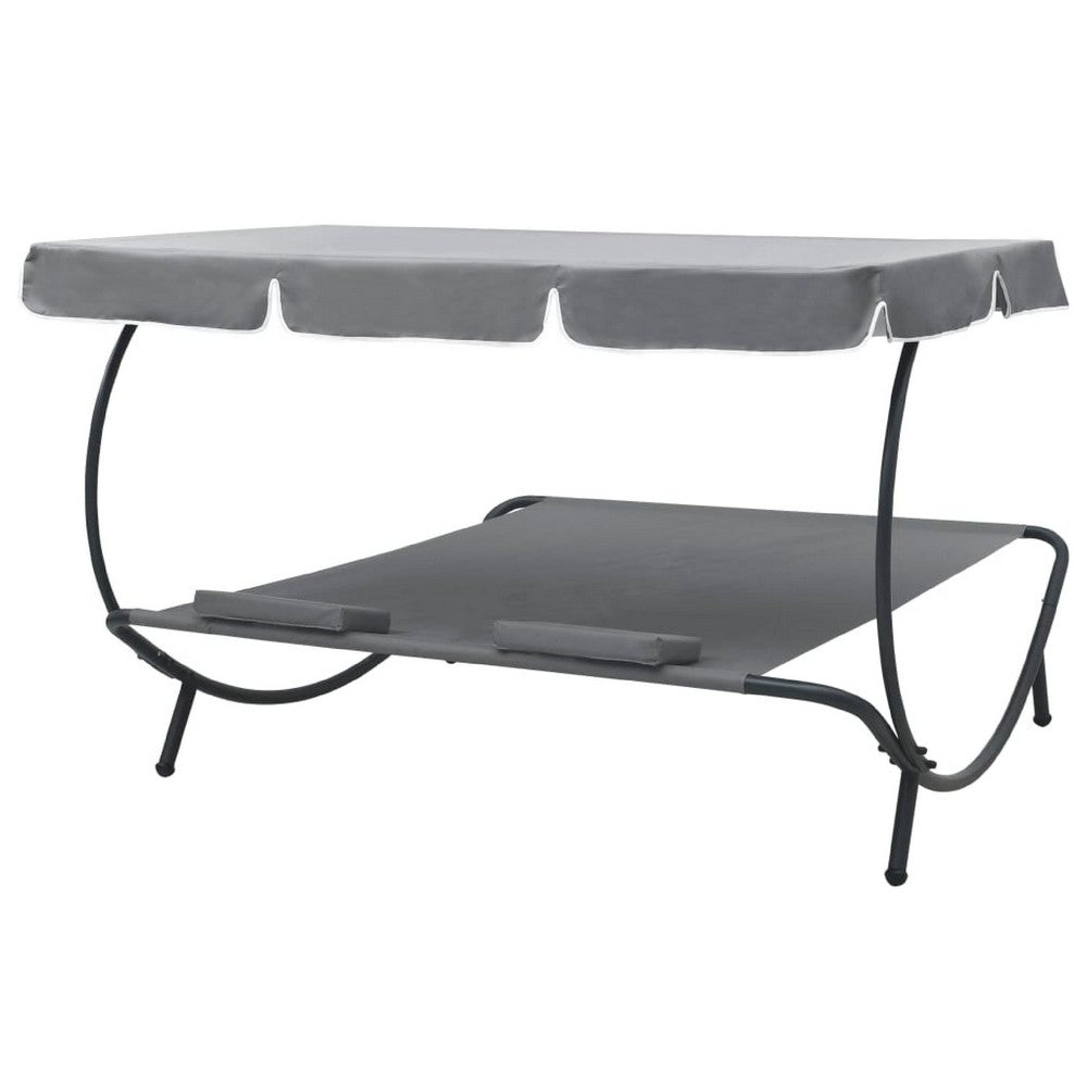 Mei Outdoor Daybed w Adjustable Canopy & 2 Pillows | Gray Oxford Fabric
