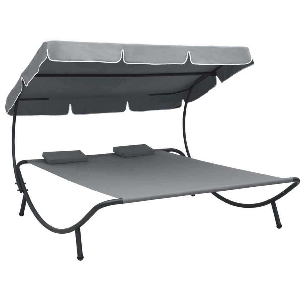 Mei Outdoor Daybed w Adjustable Canopy & 2 Pillows | Gray Oxford Fabric