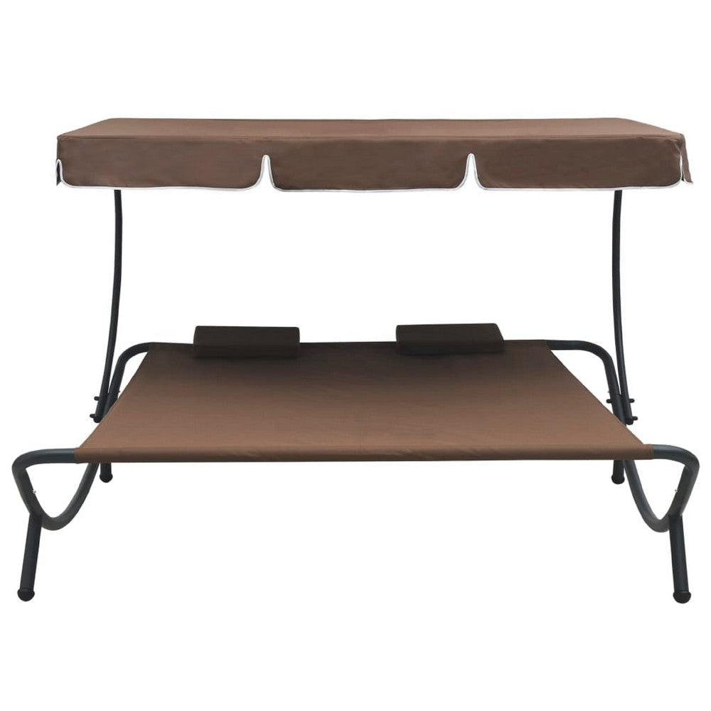Mei Outdoor Daybed | Adjustable Canopy & 2 Pillows | Brown Oxford Fabric BM339661