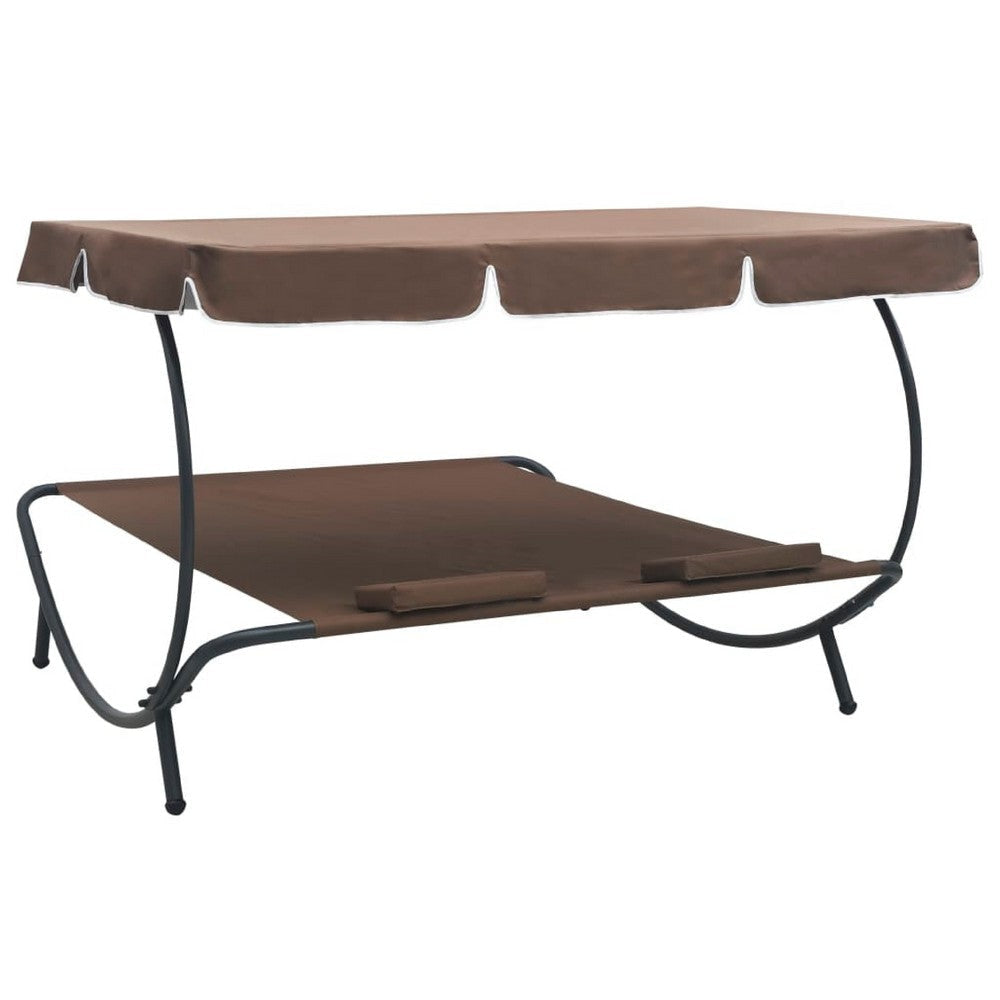 Mei Outdoor Daybed | Adjustable Canopy & 2 Pillows | Brown Oxford Fabric BM339661