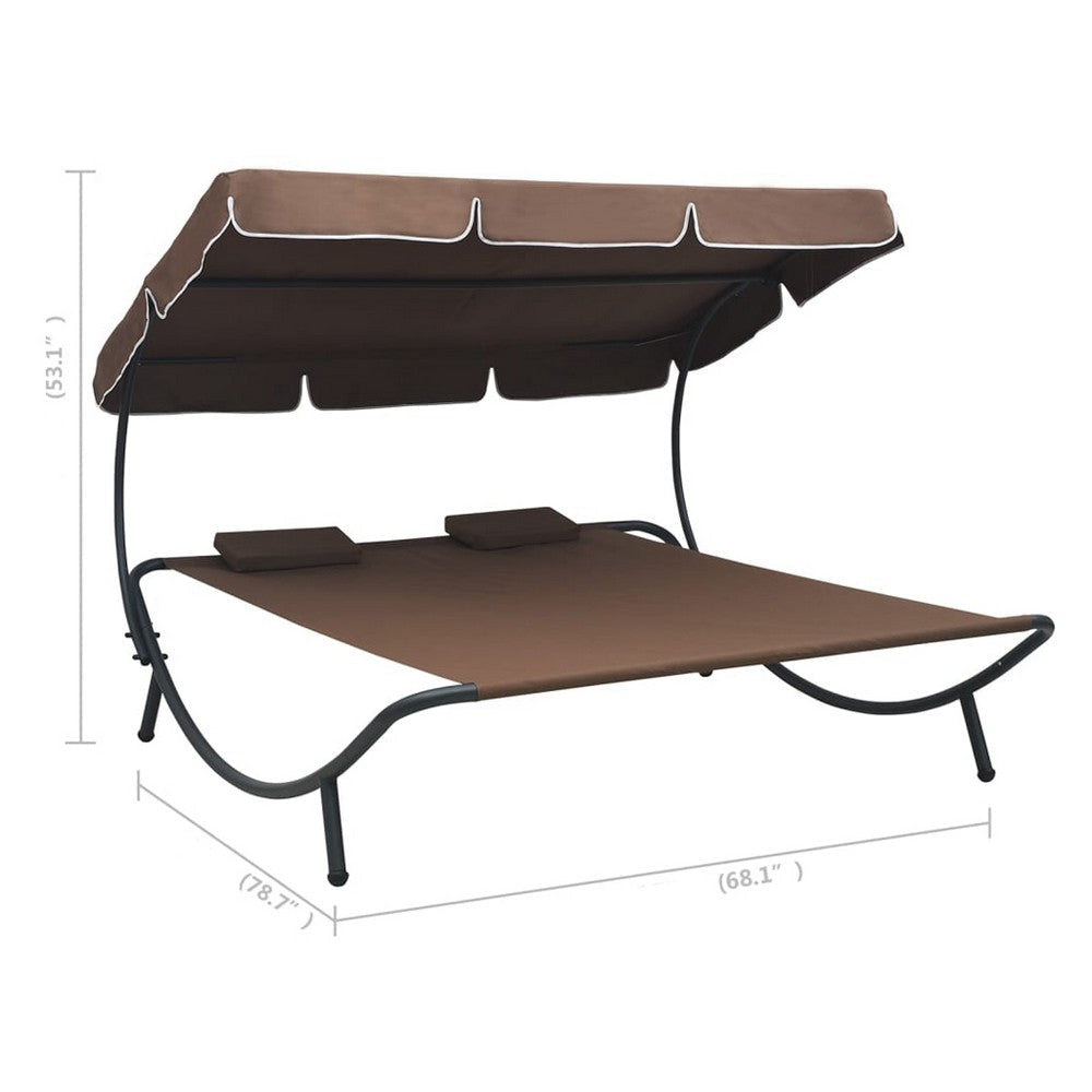 Mei Outdoor Daybed | Adjustable Canopy & 2 Pillows | Brown Oxford Fabric BM339661