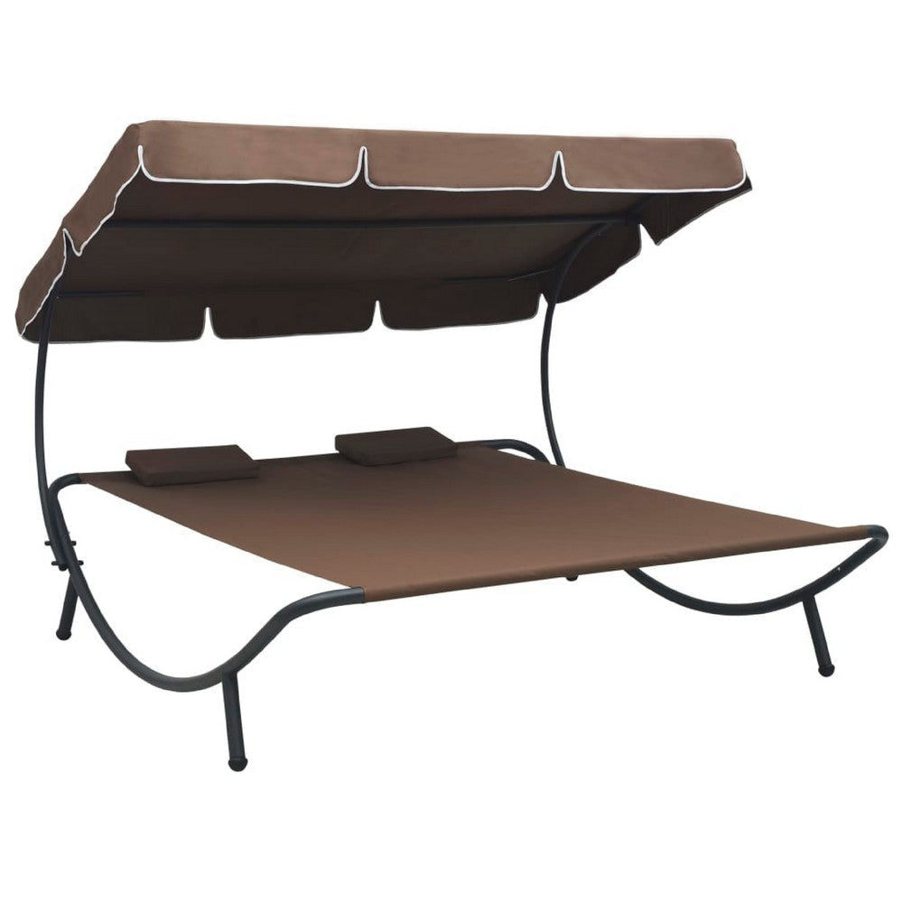 Mei Outdoor Daybed | Adjustable Canopy & 2 Pillows | Brown Oxford Fabric
