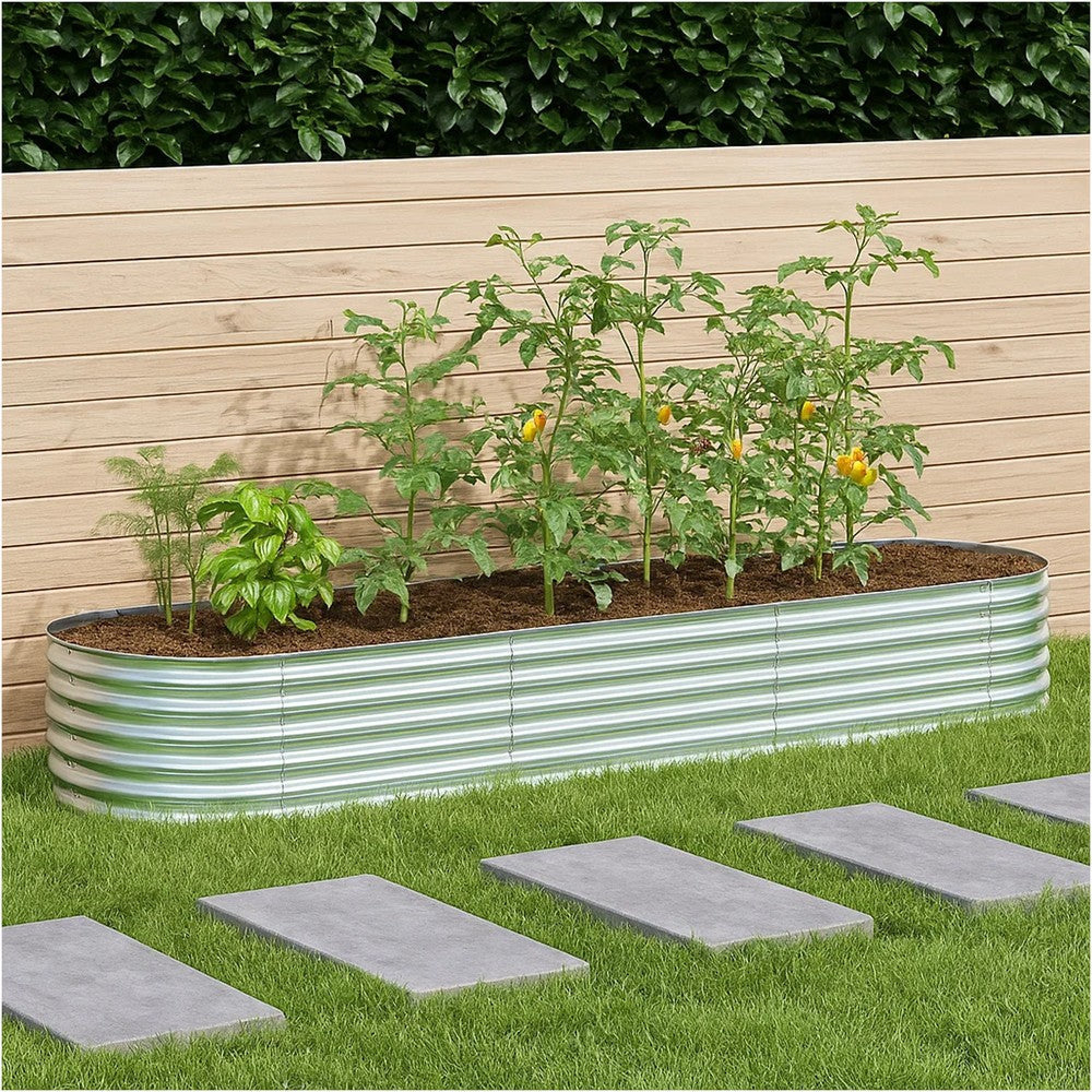 Bery Outdoor Garden Raised Bed | Silver Galvanized Steel | 158’’ Round Edges BM339662