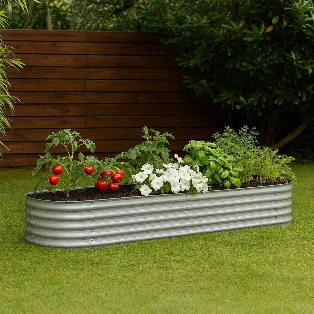 Bery Outdoor Garden Raised Bed | Silver Galvanized Steel | 158" Round Edges