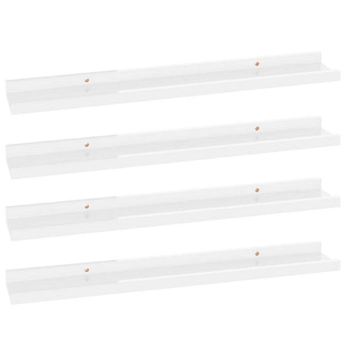 4pc Wall Mounted Floating Display Shelf Set | High Gloss White Wood