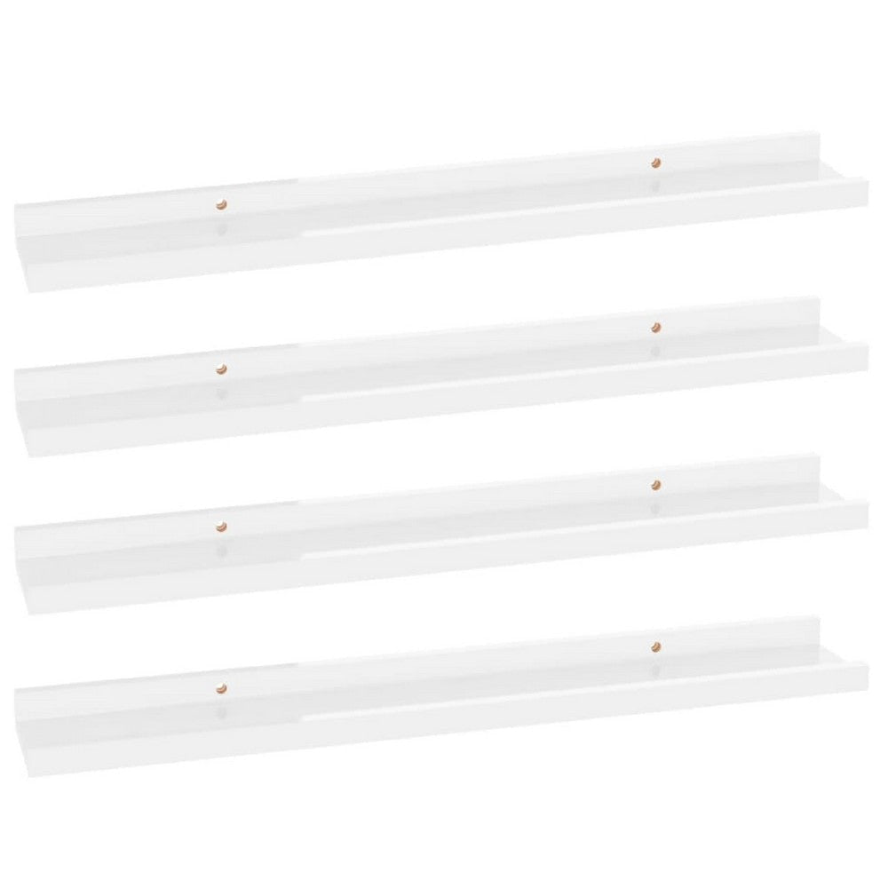4pc Wall Mounted Floating Display Shelf Set | High Gloss White Wood