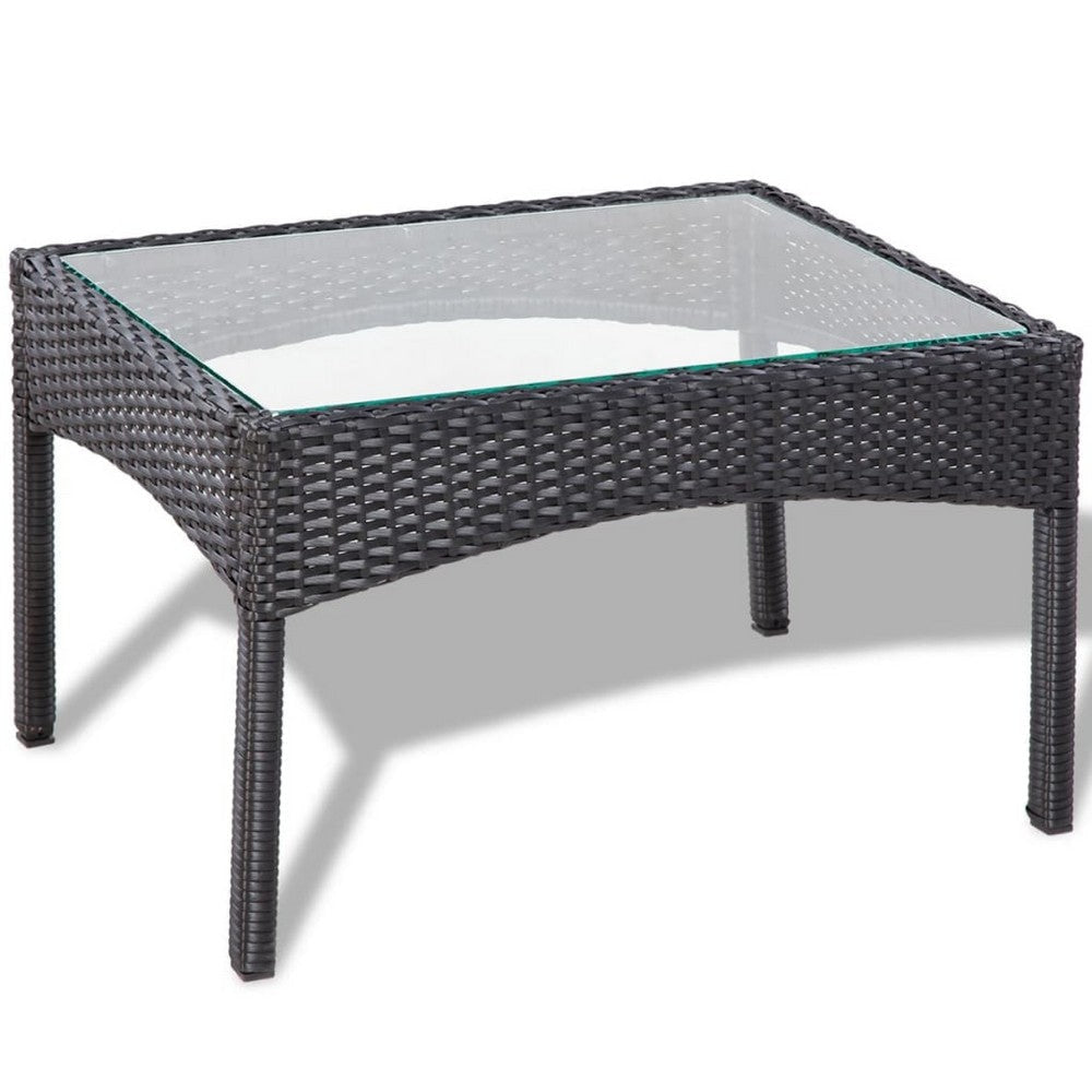 4pc Outdoor Sofa & Table Set in Black Rattan | Glass Top | Cream Cushions BM339665