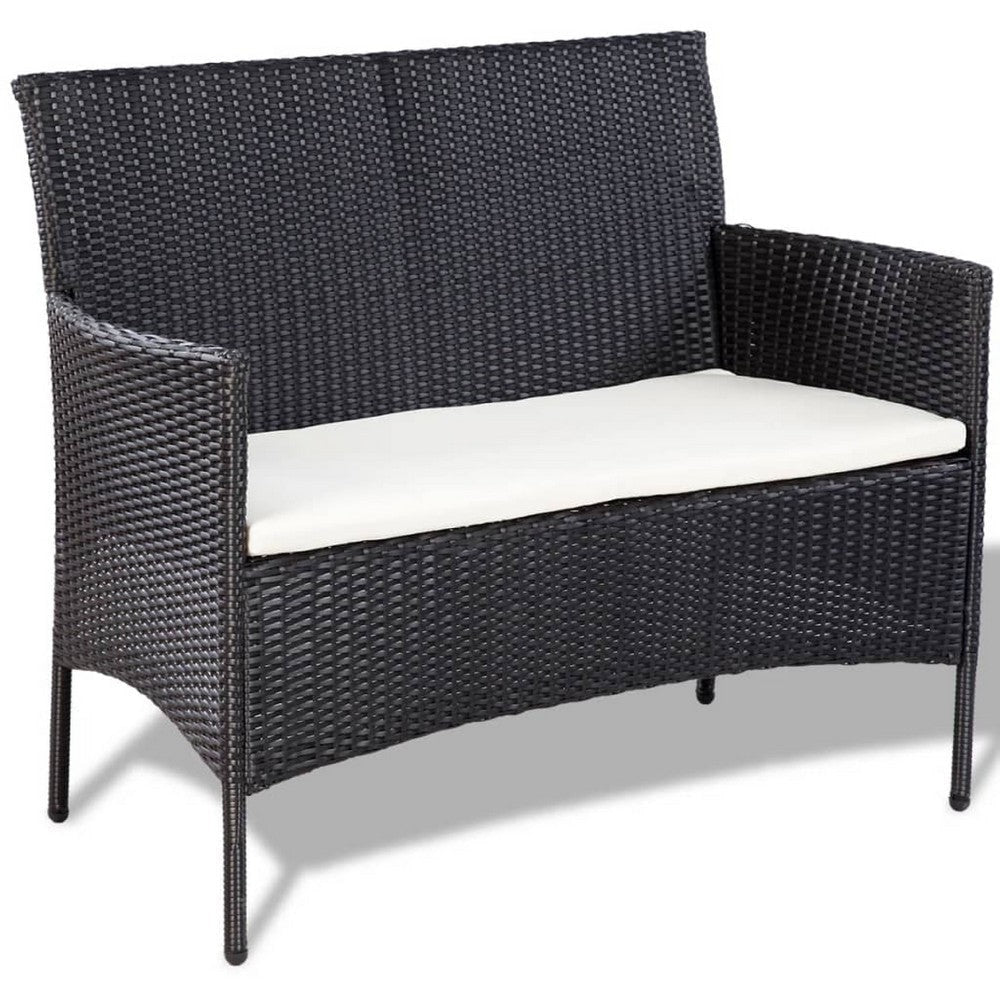 4pc Outdoor Sofa & Table Set in Black Rattan | Glass Top | Cream Cushions BM339665