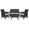 4pc Outdoor Sofa & Table Set in Black Rattan | Glass Top | Cream Cushions