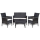 4pc Outdoor Sofa & Table Set in Black Rattan | Glass Top | Cream Cushions