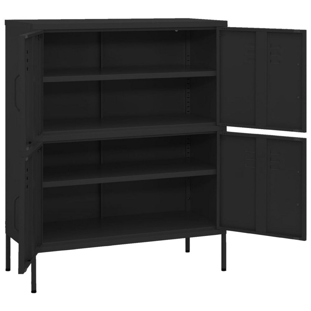 Black Steel Storage Cabinet | 4 Doors w 2 Adjustable Shelves BM339666