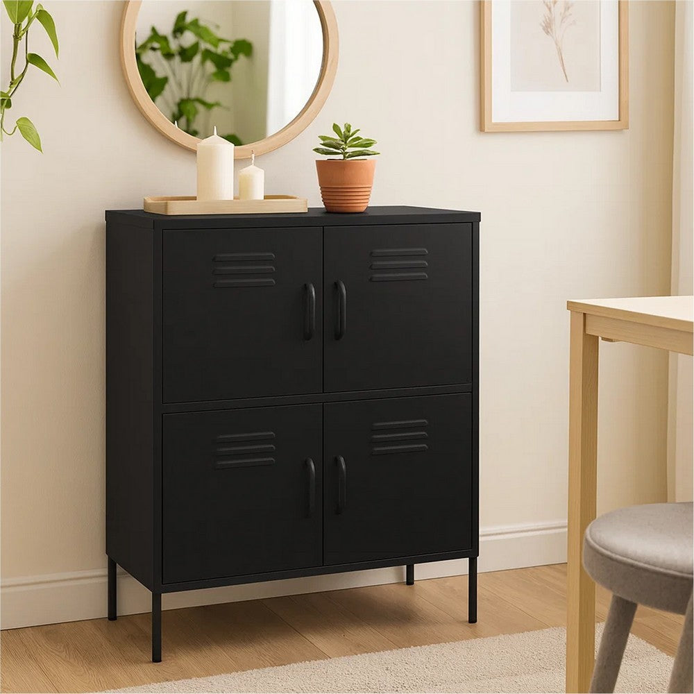 Black Steel Storage Cabinet | 4 Doors w 2 Adjustable Shelves BM339666