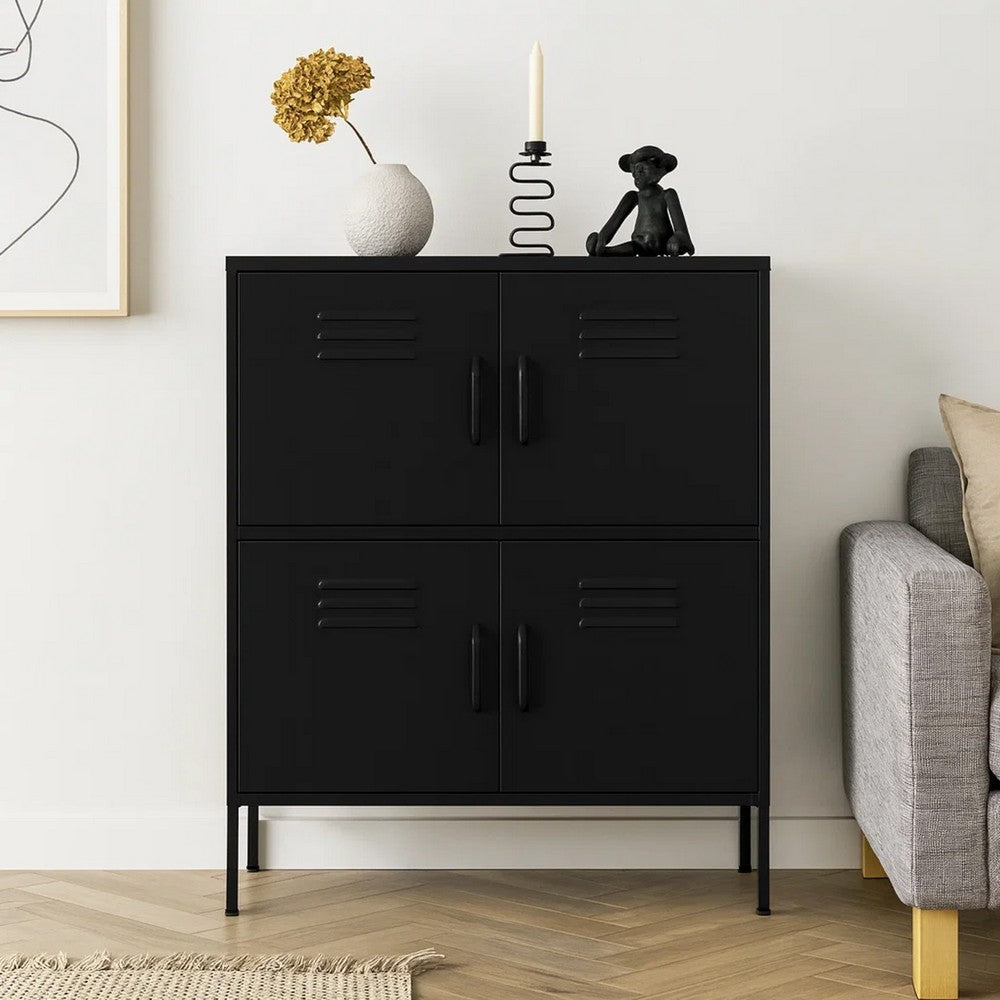 Black Steel Storage Cabinet | 4 Doors w 2 Adjustable Shelves