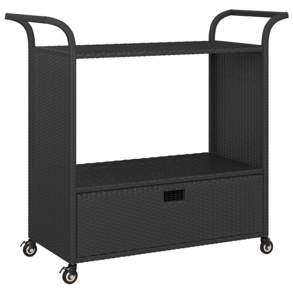 Ven Outdoor Serving Bar Cart | Black Rattan & Steel | Lockable Wheels