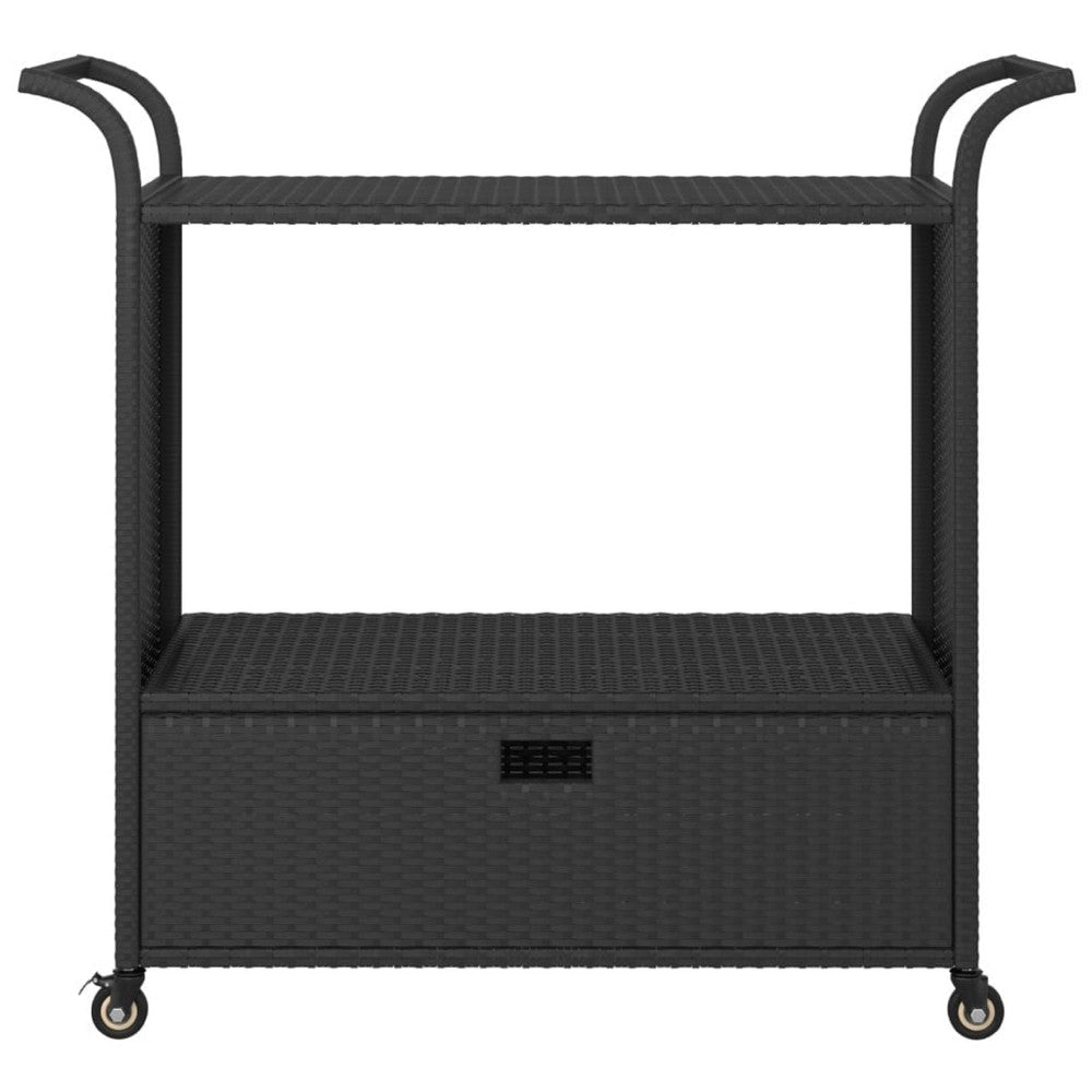 Ven Outdoor Serving Bar Cart | Black Rattan & Steel | Lockable Wheels