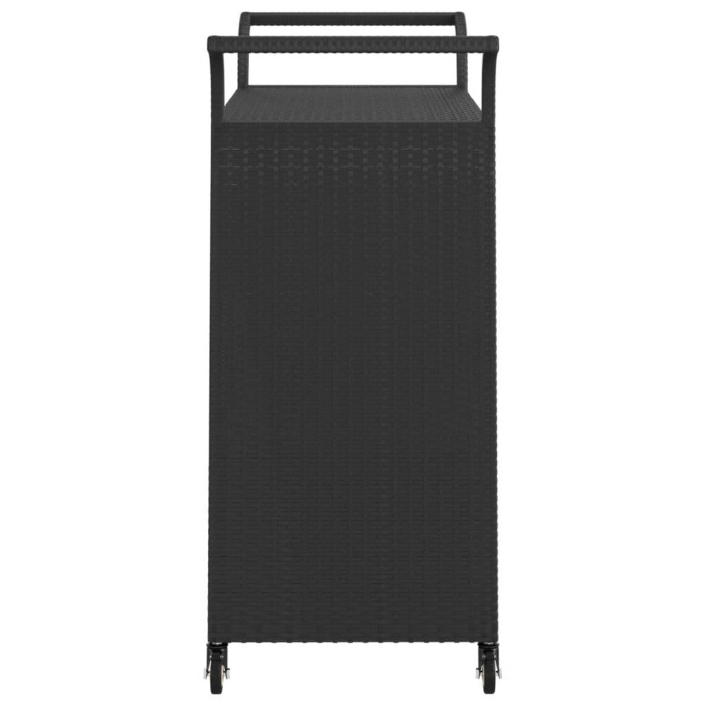 Ven Outdoor Serving Bar Cart | Black Rattan & Steel | Lockable Wheels