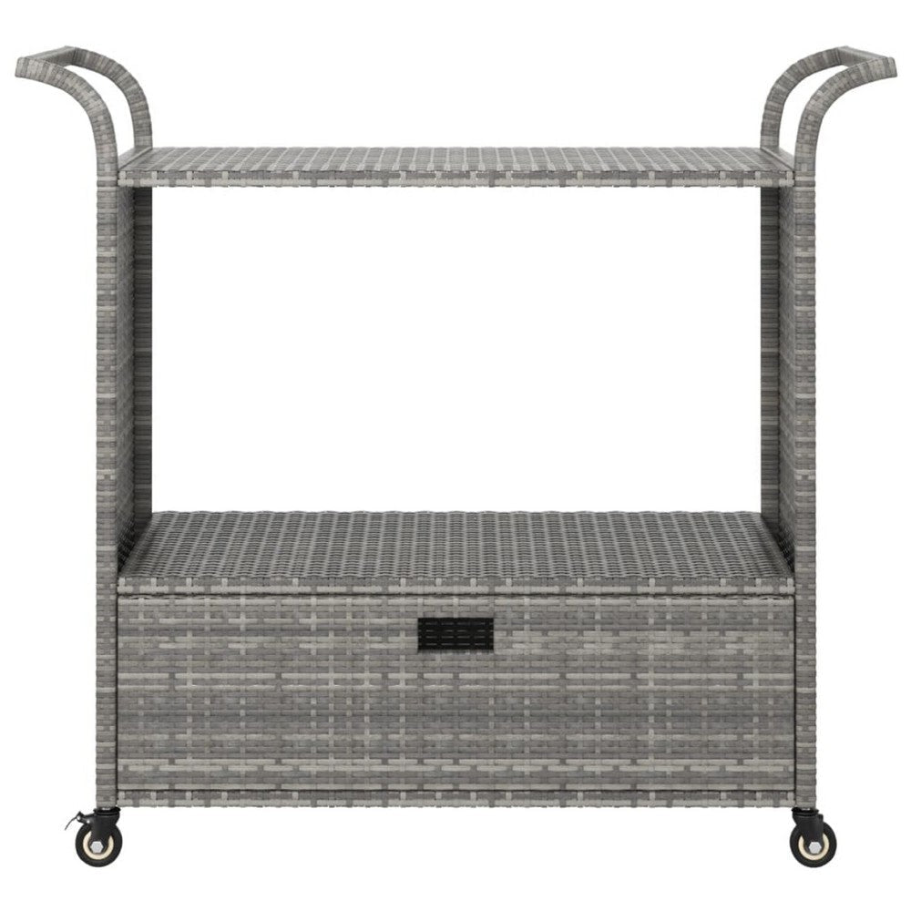 Ven Outdoor Serving Bar Cart | Gray Rattan & Steel | Lockable Wheels