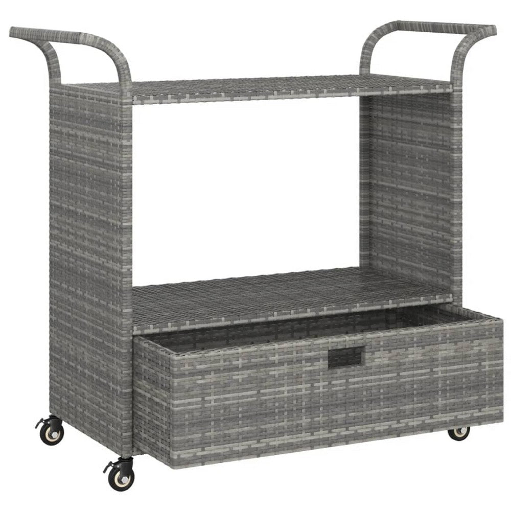 Ven Outdoor Serving Bar Cart | Gray Rattan & Steel | Lockable Wheels