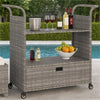 Ven Outdoor Serving Bar Cart | Gray Rattan & Steel | Lockable Wheels