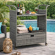 Ven Outdoor Serving Bar Cart | Gray Rattan & Steel | Lockable Wheels