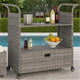 Ven Outdoor Serving Bar Cart | Gray Rattan & Steel | Lockable Wheels